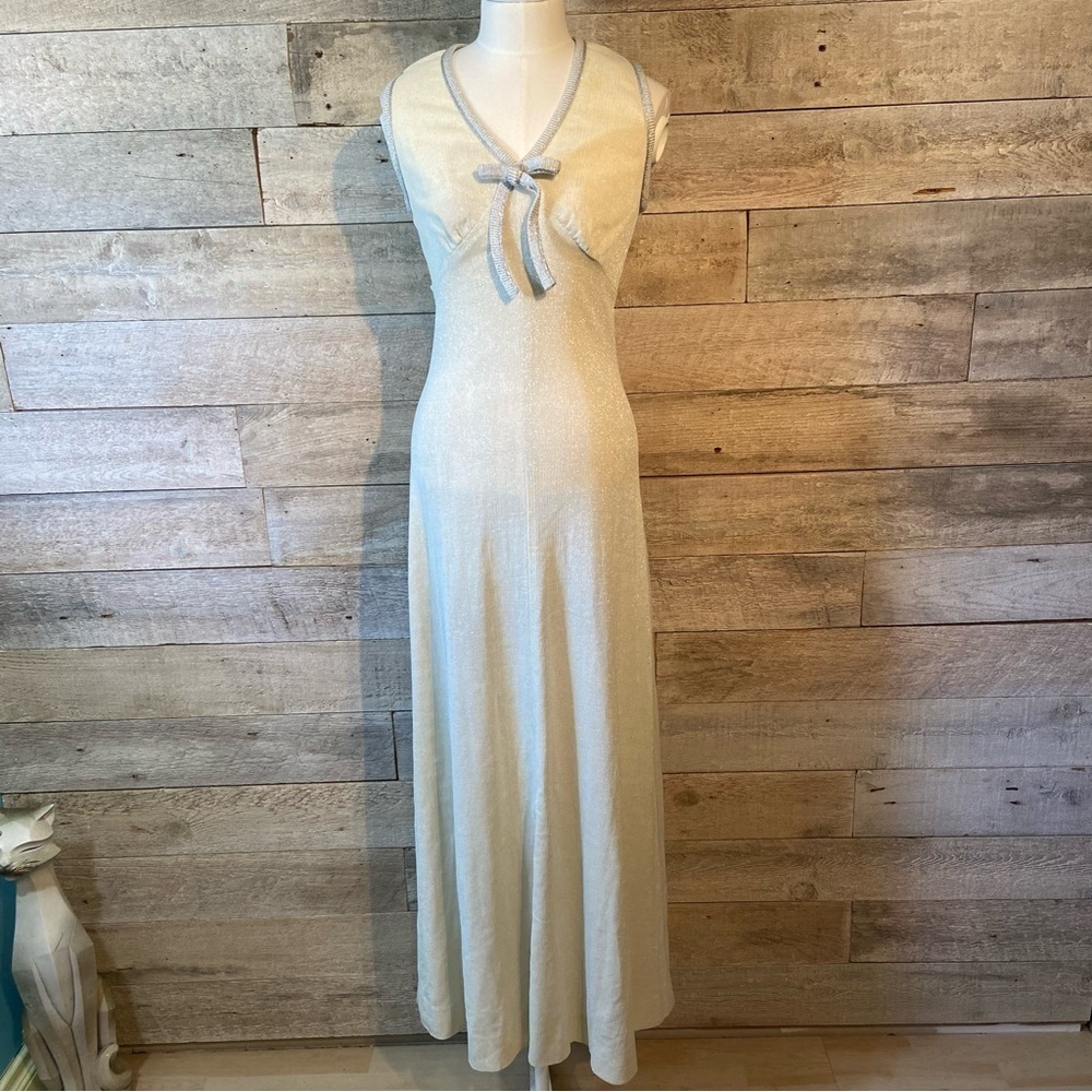 Vintage Joyce Palmer women's cream shimmery maxi formal dress